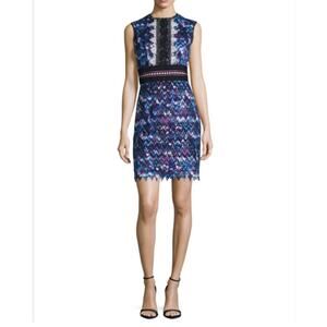 Saloni Trudi Sleeveless Chevron Lace Cocktail Dress Blue Multicolor